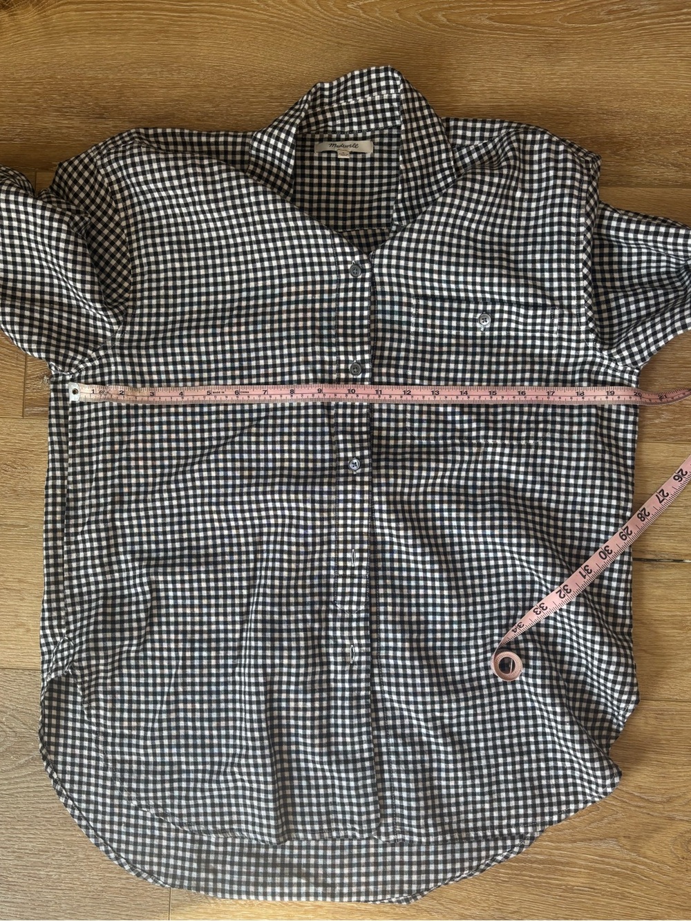 Relaxed Curved Gingham Hem Button-Up Shirt - Picture 5 of 6